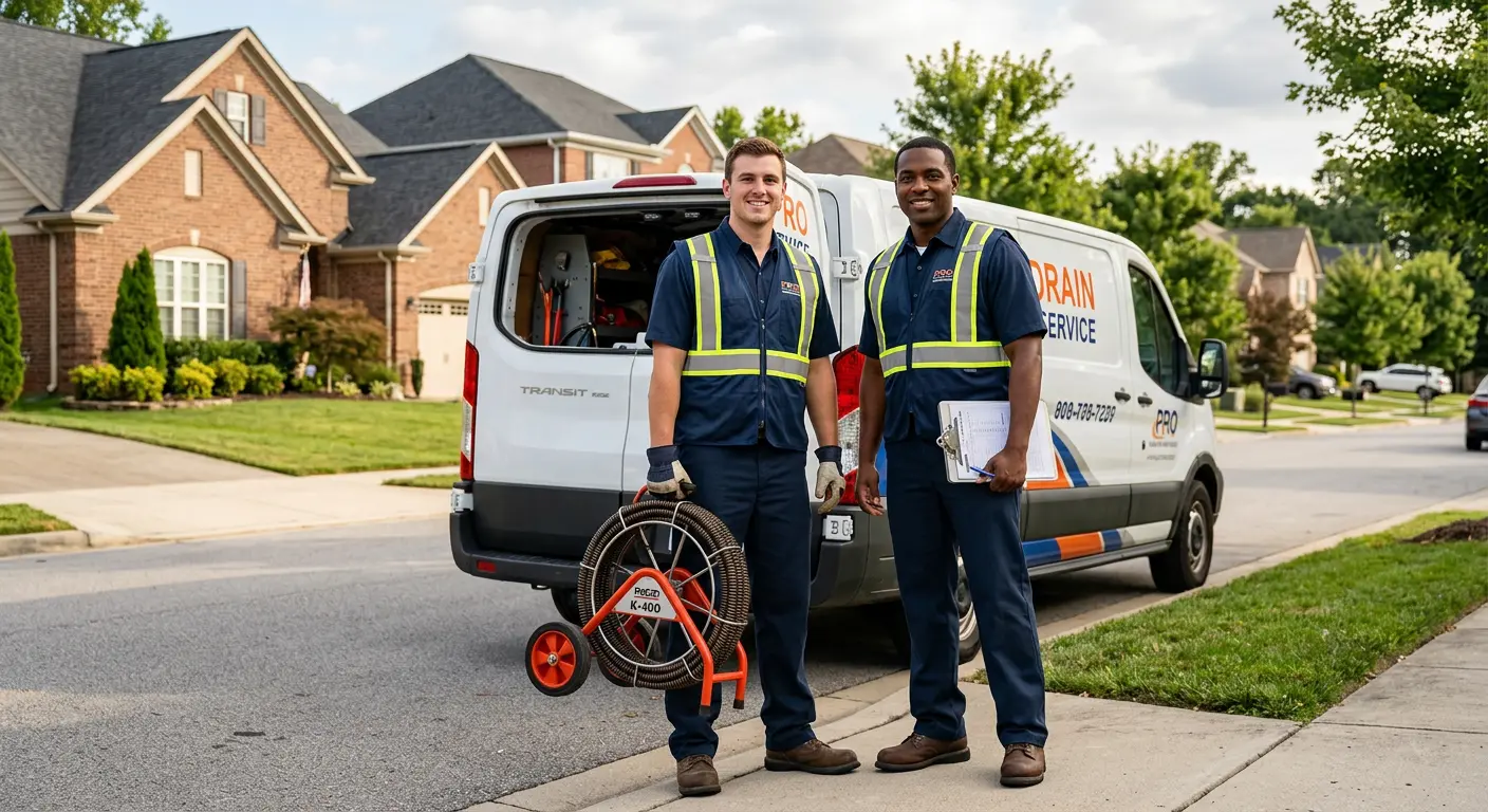 Sewer and drain service team with equipment ready for work in Plainfield